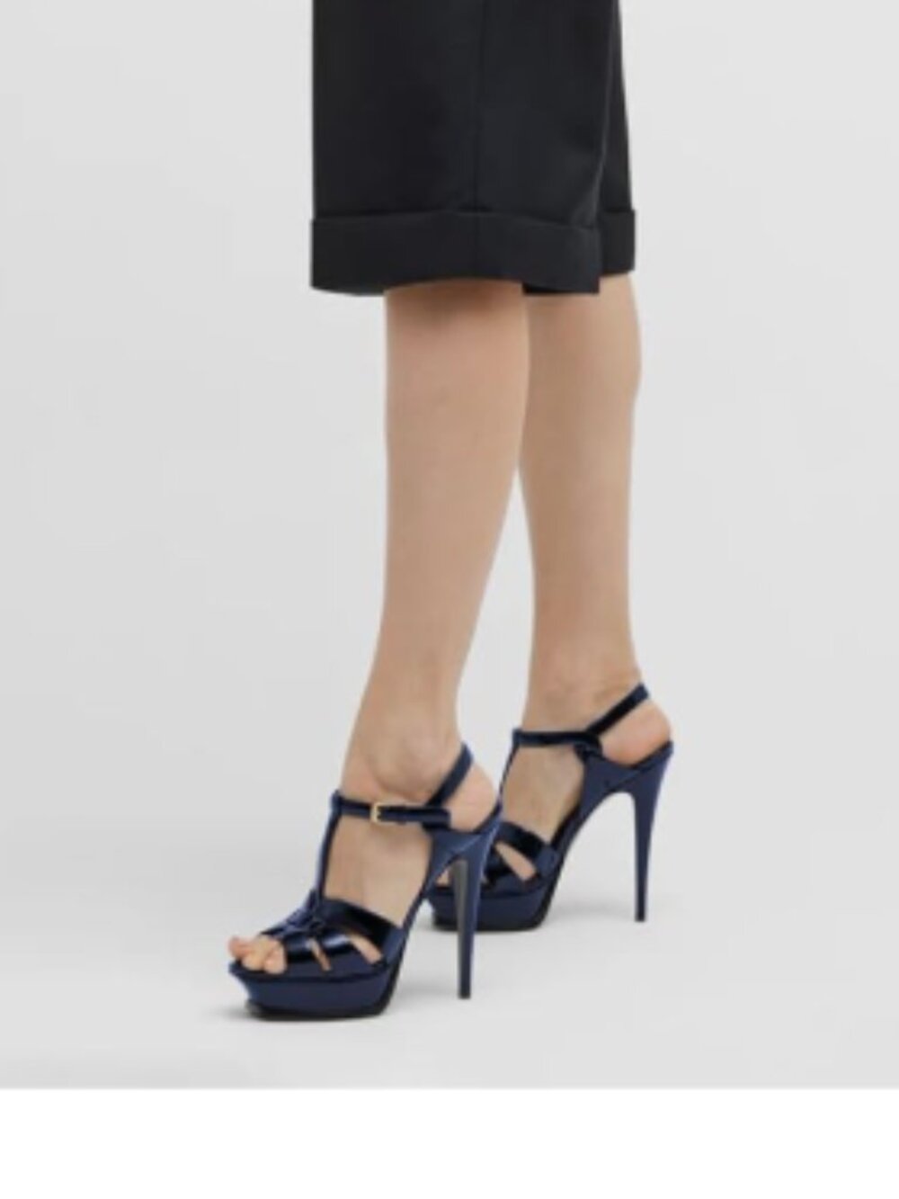 FSJ Blue T-Strap Platform Peep Toe Ankle Strap Stiletto Heels Strappy Sandals